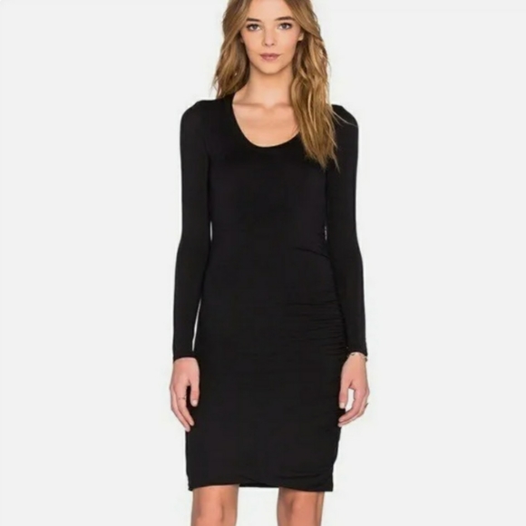 Velvet by Graham & Spencer dark grey long sleeve dress. Ruched one side. Women M - Picture 3 of 10